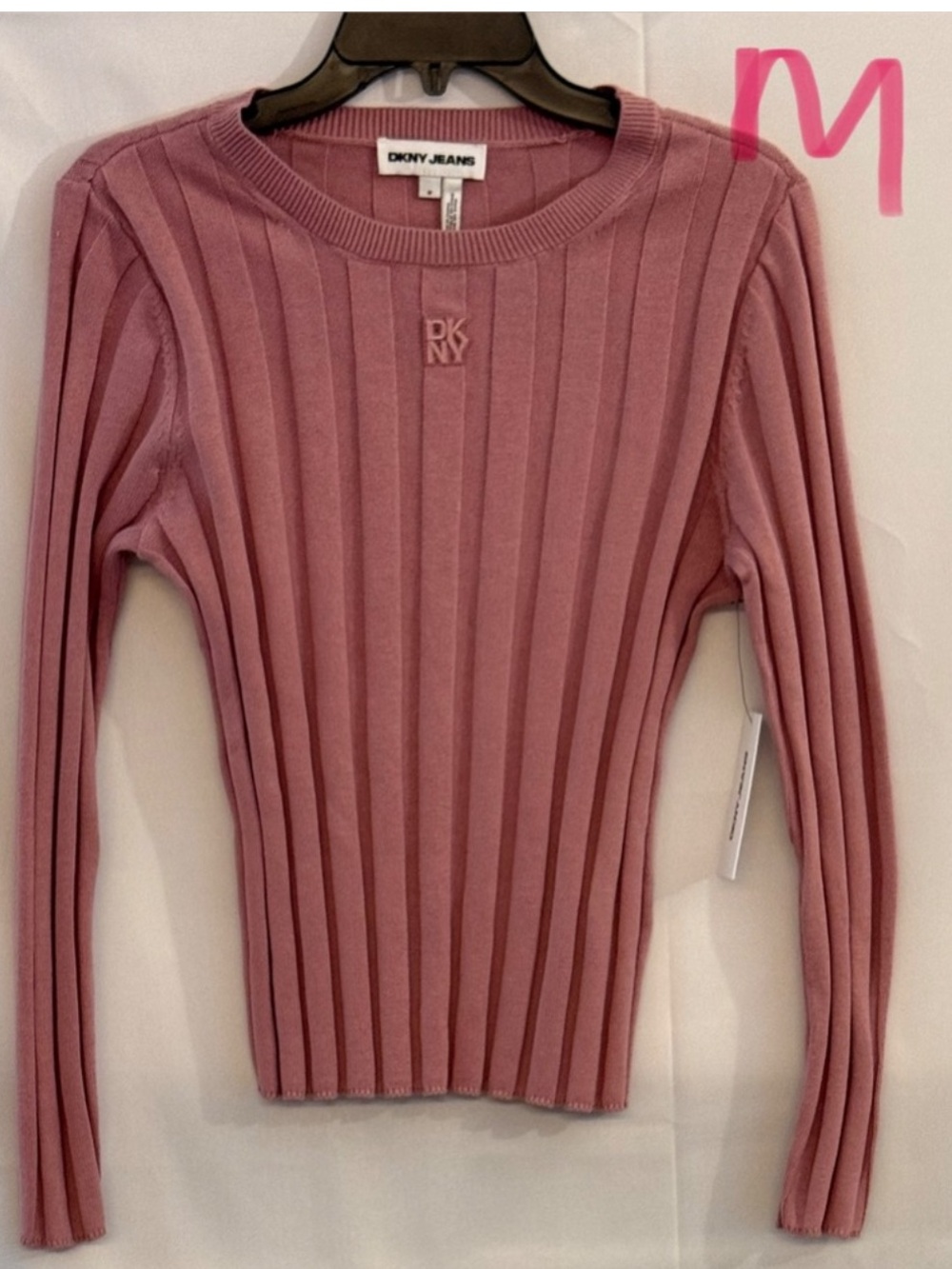 DKNY Mauve Ribbed Long-Sleeve Knit Top